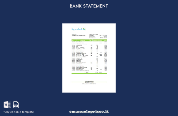 modello Excel di estratto conto bancario Giamaica Sagicor in stile verificato